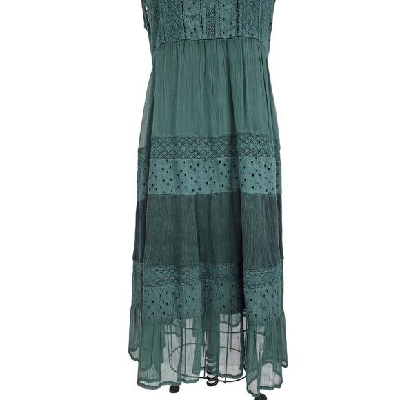 NWT Sundance Hunter Green cotton eyelet dress Midi Length Sz SP Festival - Picture 5 of 9